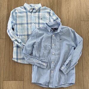 Vineyard Vines Light Blue Plaid & Gingham Button-Up Shirts (2) boys small 8-10